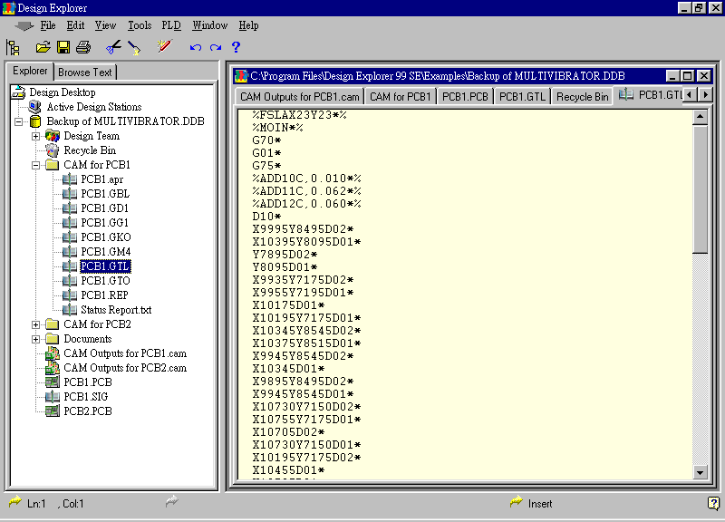要檢查各Gerber輸出文件，則在瀏覽器中打開CAM Output for PCB1，即可看到一系列Gerber輸出文件。