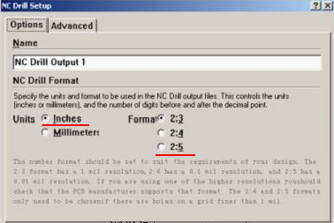 將格式改為“Inches 2：5”（ 以確保資料精度，反之孔與線路有偏移現(xiàn)象；）點(diǎn)OK完成鉆孔文件轉(zhuǎn)換